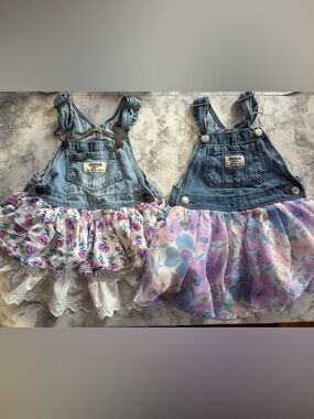 OshKosh B'gosh Denim Blue Floral Skirt Overalls (2-Pack)